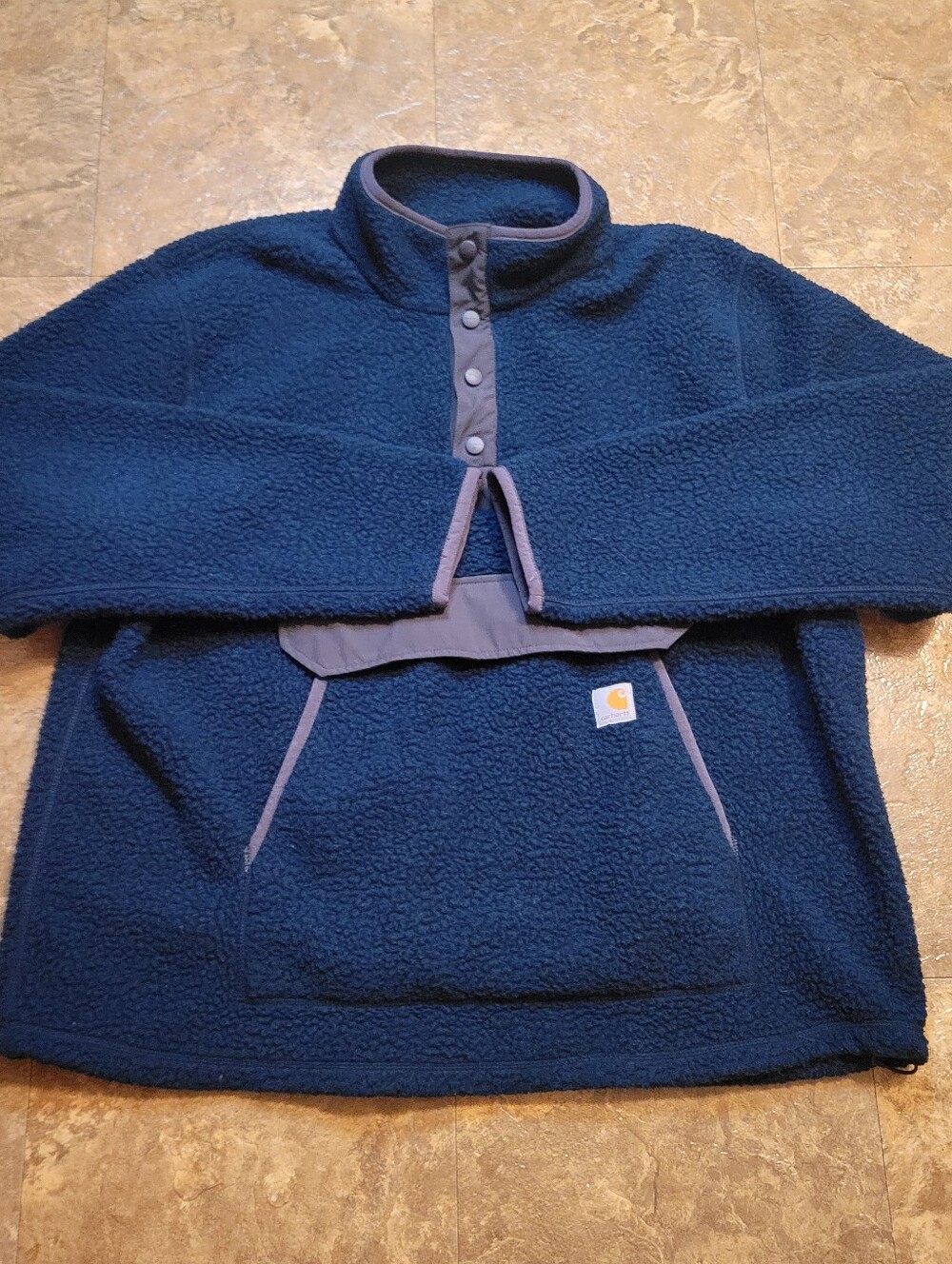Carhartt Relaxed Fit Fleece Pullover Shirt Mens XL Blue 1/4 Snap Long Sleeve